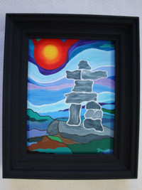 Acrylic painting, Inukshuk 2 in close up