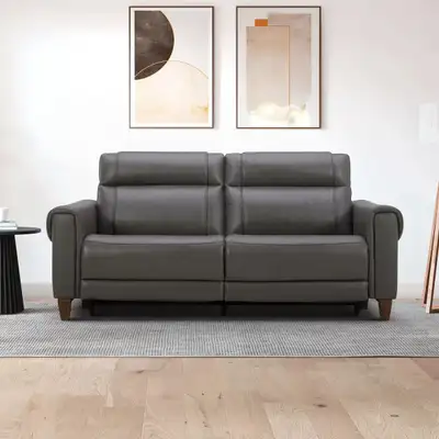 Aiden & Ivy Top-grain Leather Power Reclining Sofa / couch- Grey, View more