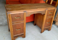 Antique Solid Wood Walnut Vintage Vanity Desk Table w. Drawers