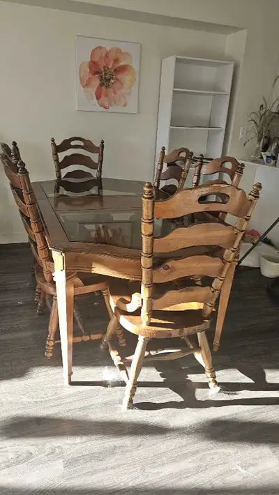 Dinning Room Table with extension leaf and six chairs, View more