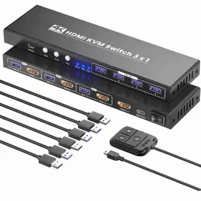 HDMI KVM Switch 1 Monitor 3 Computers, 4K60Hz 3 Port HDMI KVM Sw, View more