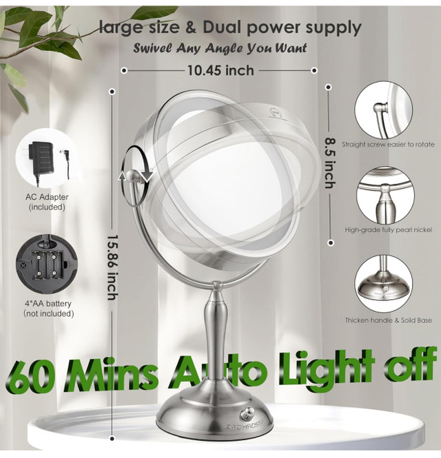 Professional 8.5" Lighted Makeup Mirror, 1X/10X Magnifying new i in Other in Calgary - Image 4