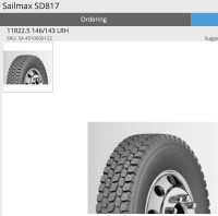 New Sailmax 11R 22.5 tires