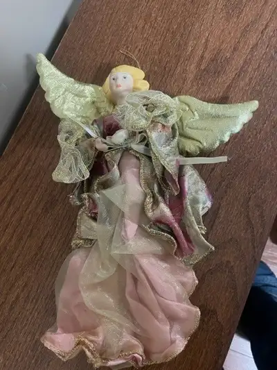 Rose Pink 11" Angel - Hanging Tree Ornamentl Pink shimmering dress with gold overtones, approx 5" wi...