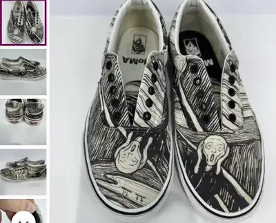 Vans MoMA The Scream Black and White Slip-Ons US 11.5, View more