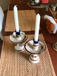 MCM Pair Tonala Hand Painted Ceramic Mexican Candle Stick Holder