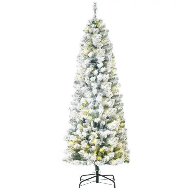 6ft Prelit Artificial Pencil Christmas Tree, Snow Flocked Slim X in Holiday, Event & Seasonal in Markham / York Region - Image 3