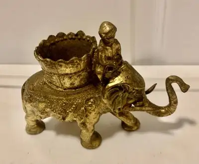 Vintage Gold Brass Elephant Candle Holder, View more