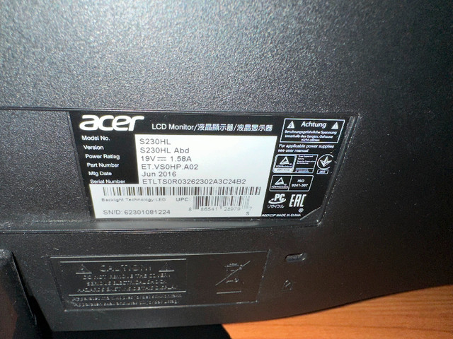 Acer 23” 1080p VGA/DVI Monitor in Monitors in City of Halifax - Image 3