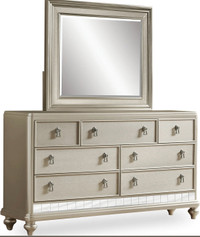 Dresser, tall boy, and mirror silver like new retail $3000 