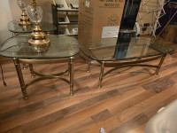 Glass Coffee Table & End Table Set w/ Lamps