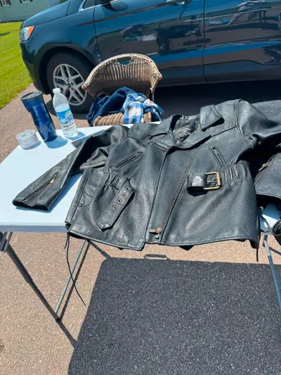 Leather jacket, chaps and vest, View more