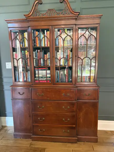 2-Piece Mahogany Banded Breakfront Cabinet with Desk, View more
