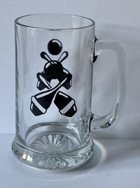 Vintage Glass Beer Mug Stein Bowling Motif