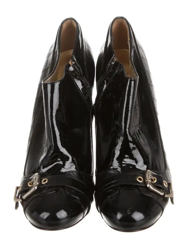 VJC VERSACE Patent Leather Round-Toe Ankle Boots62863267591681122