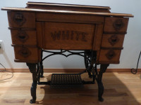 Antique white sewing machine oak cabinet 1906's - 1908's