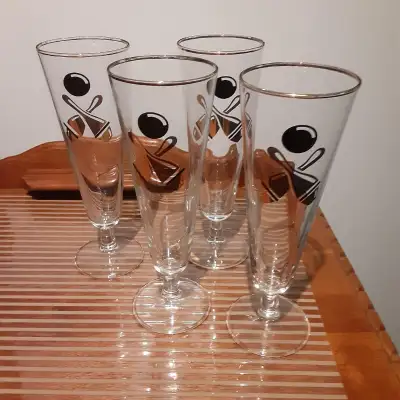Bowling Fluted Beer Glasses Set of 4  Black White Barware, View more