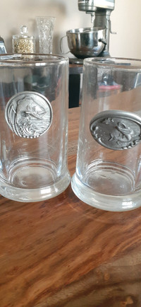 Pewter 4 beer Muskie and Bass Mugs 