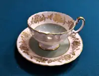 Aynsley Teacup  Saucer Green in cup and on saucer, gold trim #20