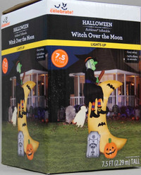 Gemmy Airblown Inflatable Witch over the Moon Halloween 7.5FT