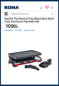 Starfrit The Rock 8-Tray Black Non-Stick Cast Aluminum Raclette 