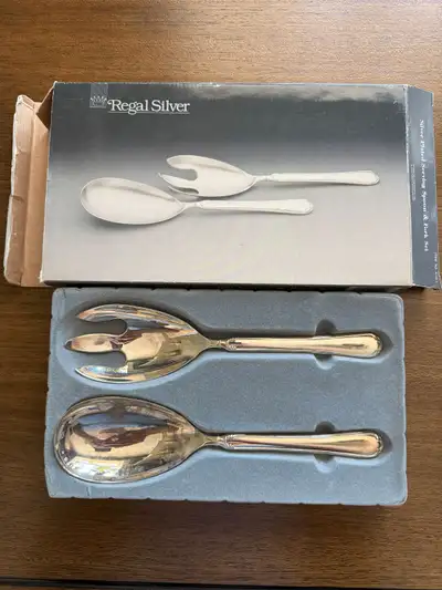 Regal Silver Silver Plated Salad Servers, 10 1/2 inches in length. Received as a gift and never used...