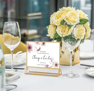 New 7” × 5” Horizontal Acrylic Sign Holders with Golden Trim Borders Clear Double Sided Table Menu S...