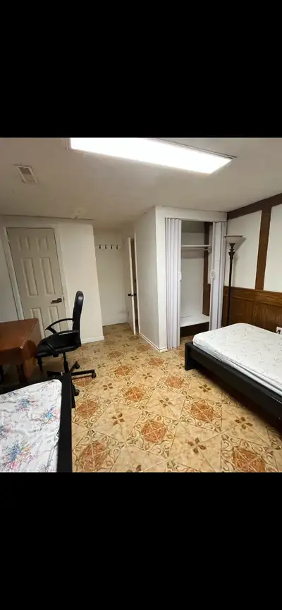 A private room is available for rent in a walkout basement.