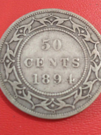 F/VF 1894 Newfoundland 50 cent piece .925 silver KM #6