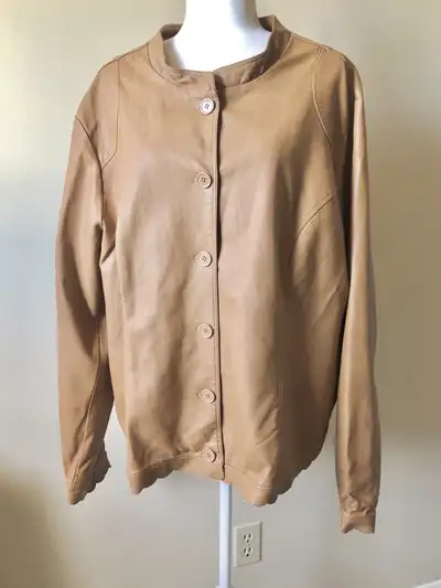 Lightweight Faux Leather Jacket Coat Tan Clothing Ladies Large, View more