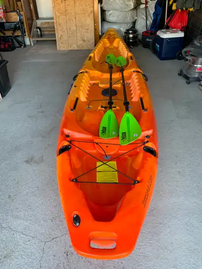 Riot Kayak for sale with two sets of paddles , seats and foam guards and straps for roof mount car t...