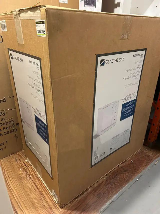 30” White Bathroom Vanity, Cultured Marble Top – BOXED NEW in Cabinets & Countertops in Oakville / Halton Region - Image 3