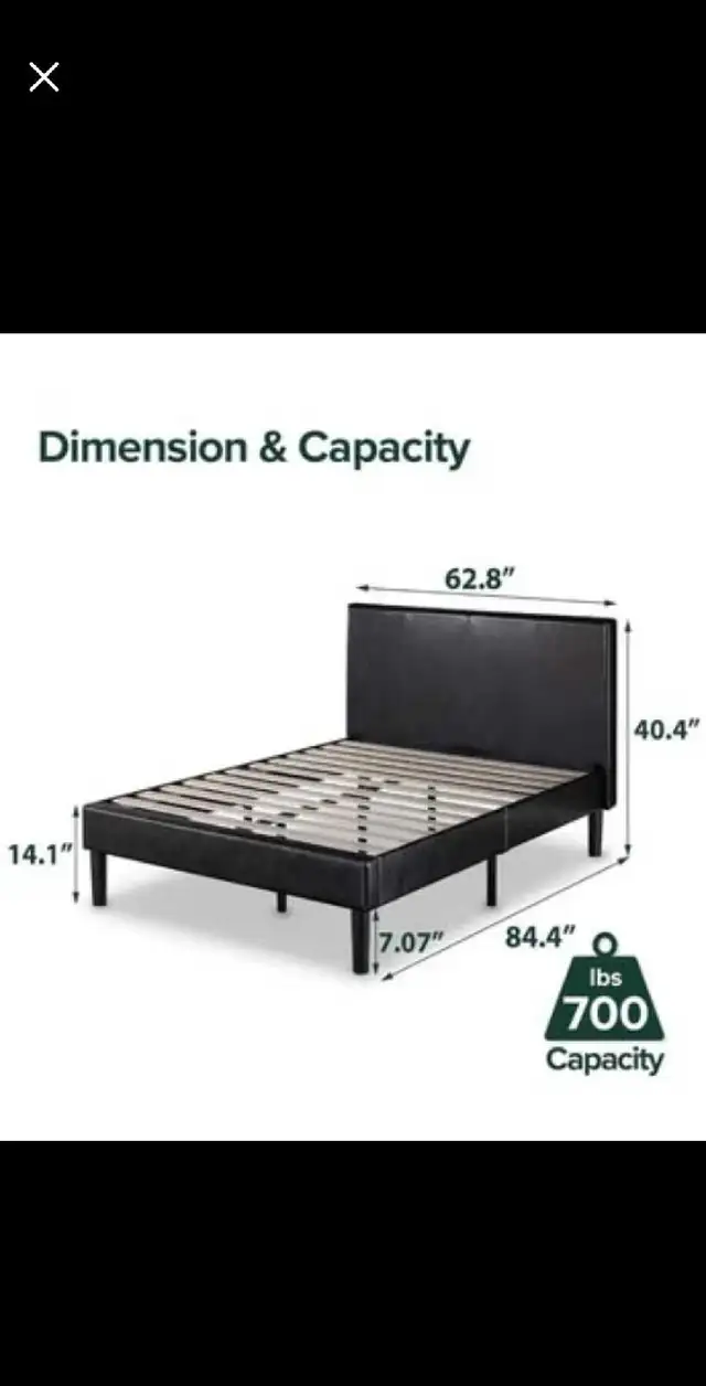 Zinus Faux Leather Classic Platform Bed Frame with Steel in Beds & Mattresses in Mississauga / Peel Region - Image 3