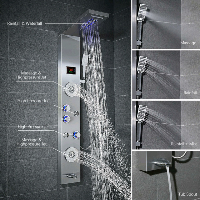 59" Shower Panel with LED, Rainfall, Waterfall & Jets in Bathwares in Mississauga / Peel Region - Image 2
