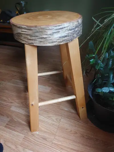 Handmade four legged Birch Log Topped Stool, View more
