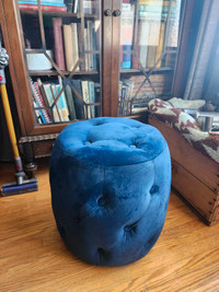 Royal Blue Velvet Ottoman with Deep Button Tufting Foot Stool