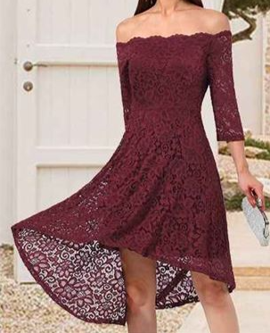 Women's 3/4 Sleeves Hi-Lo Off Shoulder Dress Sz XXL, Burgundy, View more