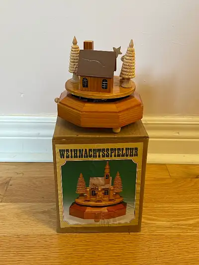 - Approx 6” wide, switch is at the bottom of the music box
