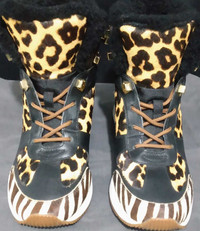 Michael Kors Liv Animal-Print Calf Hair & Logo High-Top Trainer