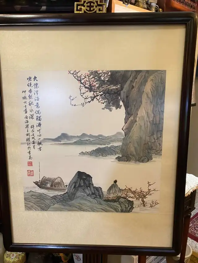 Vintage Chinese Landscape Artwork Wood Frame in Arts & Collectibles in Vancouver - Image 6