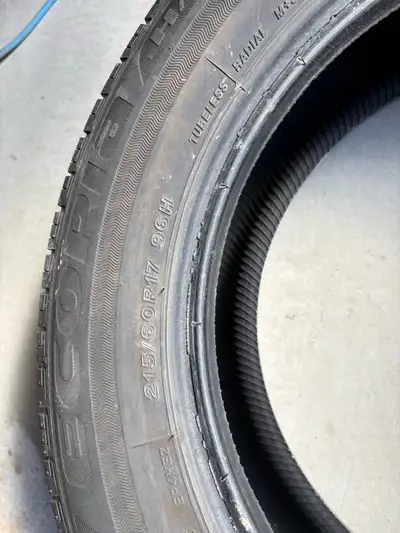 4 Used Bridgetone Ecopia tires. 215/60/17 as is. See pictures for tires details.