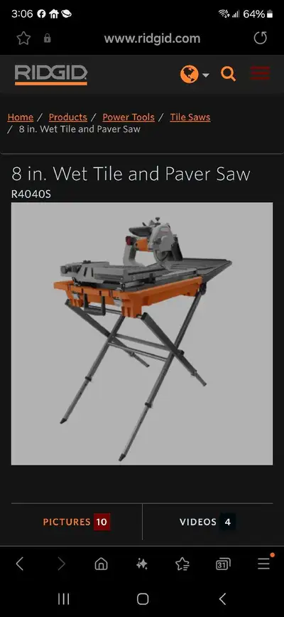 Ridgid 8" Wet Tile Saw, View more