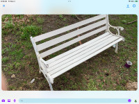 Outdoor bench with steel arms and wood