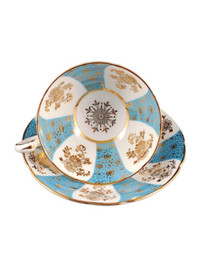 Paragon Sky Blue Snowflake with Gold Floral Decoration Teacup