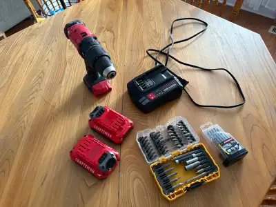 Craftsman Cordless Drill 2 battery included Charger included Drill bits and DeWalt bits included (on...