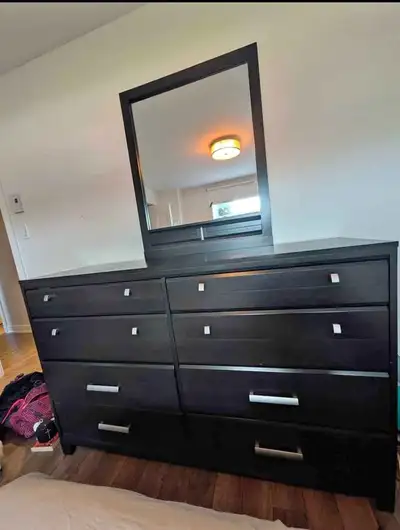 commode et miroir de couleur noire avec table de nuit livraison, View more