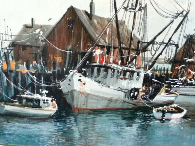 Nantucket fishing dock scene , oil on canvas by Kerry Hallam in Arts & Collectibles in Trenton - Image 2