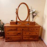 Vintage Solid Pine Dresser with Tilting Mirror