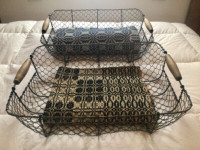 Large French Wire Laundry Baskets, Wood Handles, Organizing