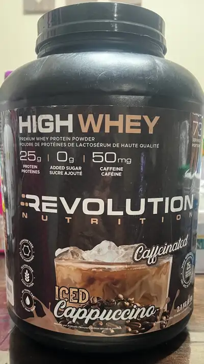 I'm selling a Revolution Nutrition High Whey protein powder in the Iced Cappuccino flavor. This is a...
